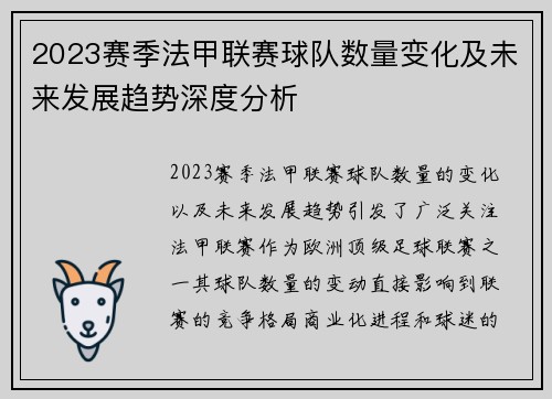 2023赛季法甲联赛球队数量变化及未来发展趋势深度分析
