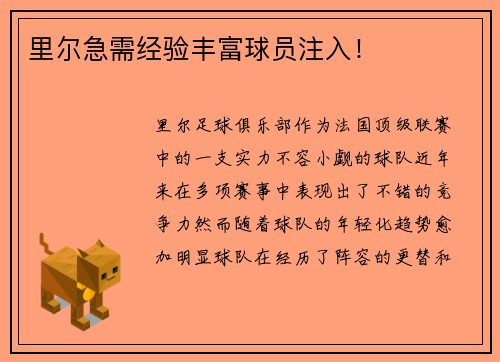 里尔急需经验丰富球员注入！