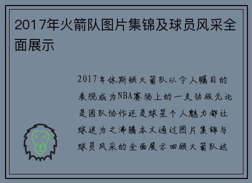 2017年火箭队图片集锦及球员风采全面展示