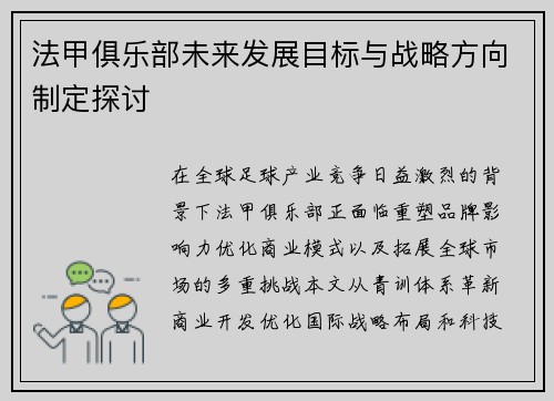 法甲俱乐部未来发展目标与战略方向制定探讨